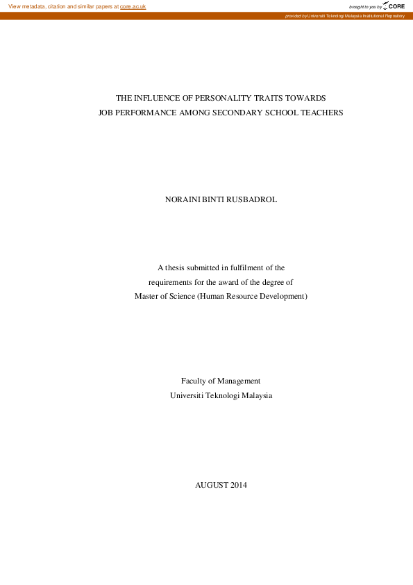 (PDF) The influence of personality traits towards job performance among ...