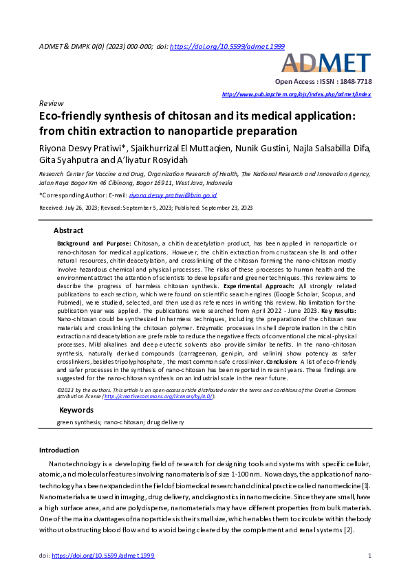(PDF) Eco-friendly synthesis of chitosan and its medical application ...