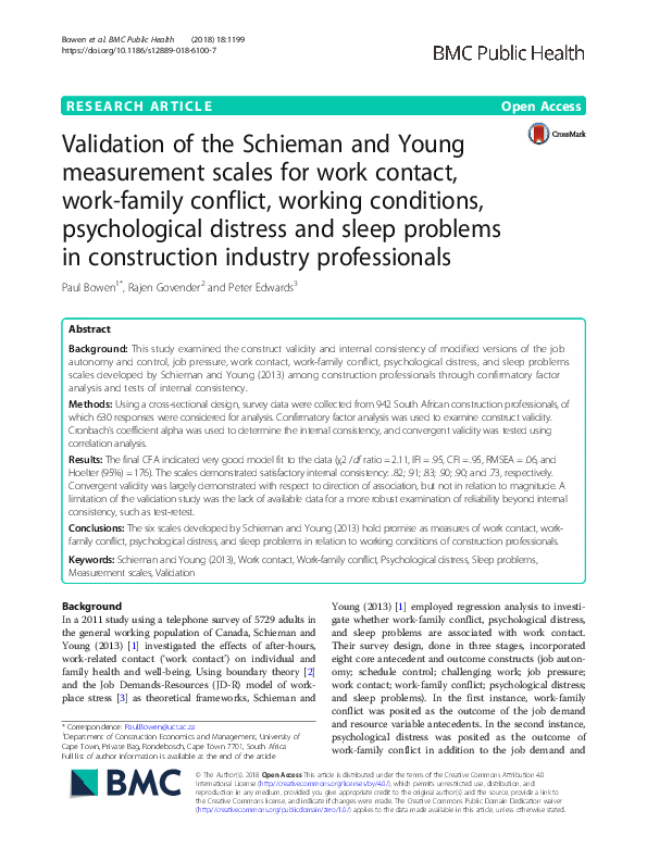 (PDF) Validation of the Schieman and Young measurement scales for work ...