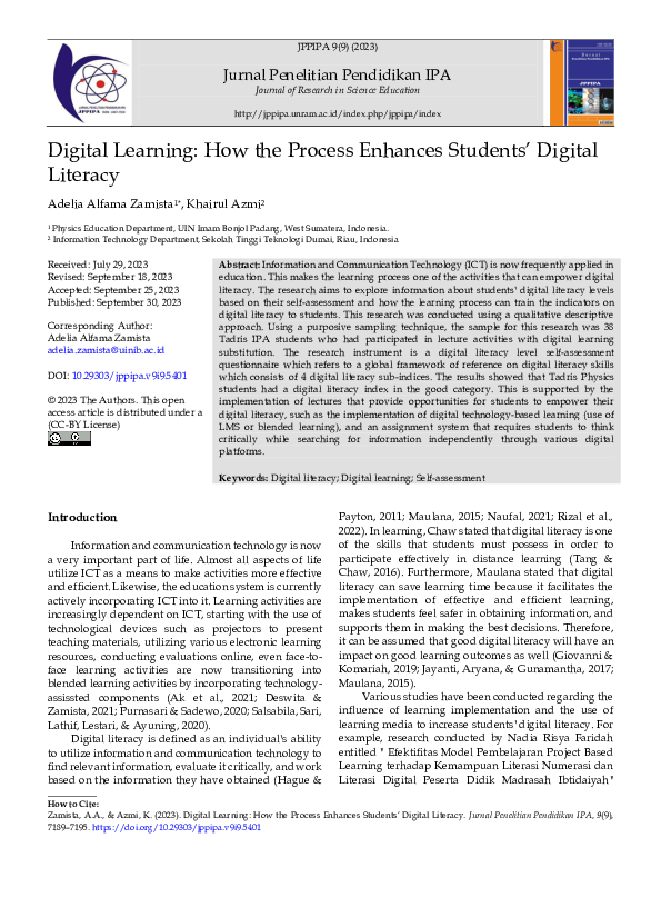 (PDF) Digital Learning: How the Process Enhances Students’ Digital Literacy