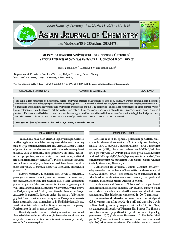 (PDF) in vitro Antioxidant Activity and Total Phenolic Content of ...