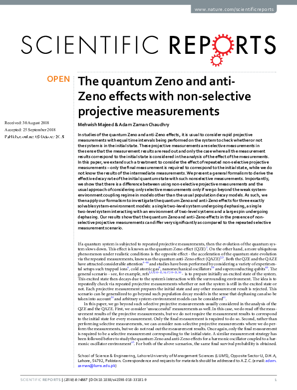 (PDF) The quantum Zeno and anti-Zeno effects with non-selective ...