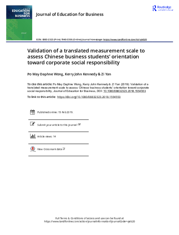 (PDF) Validation of a translated measurement scale to assess Chinese ...