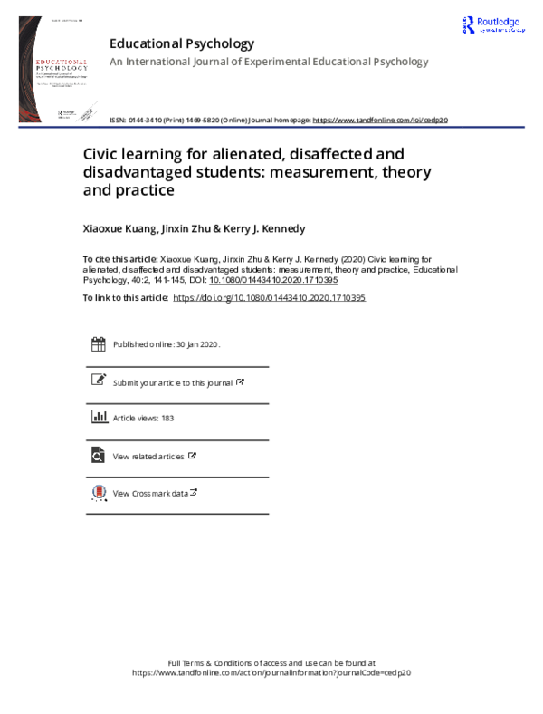 (PDF) Civic Learning for Alienated, Disaffected and Disadvantaged Students