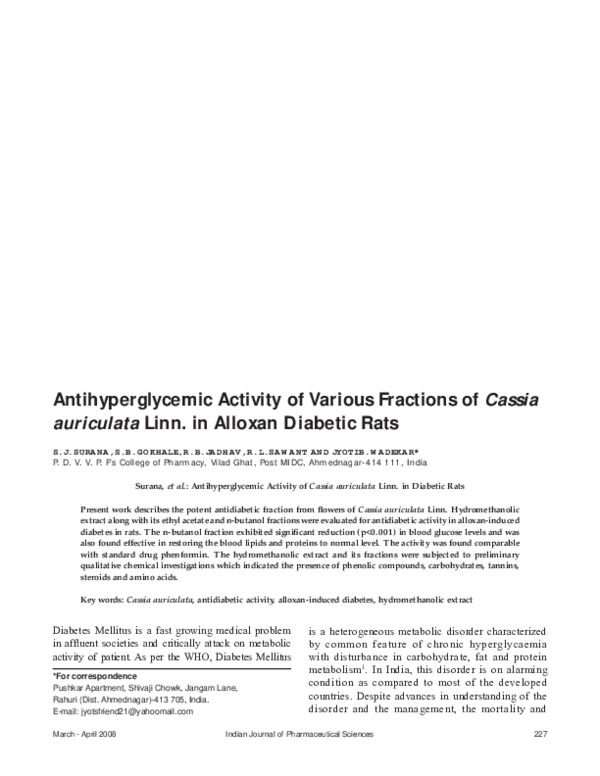 (PDF) Antihyperglycemic activity of various fractions of Cassia ...