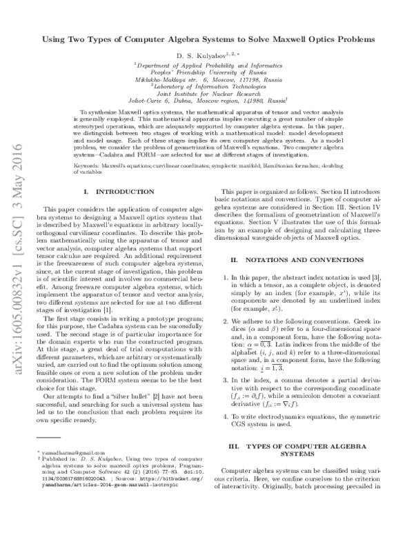 (PDF) Using two types of computer algebra systems to solve maxwell ...