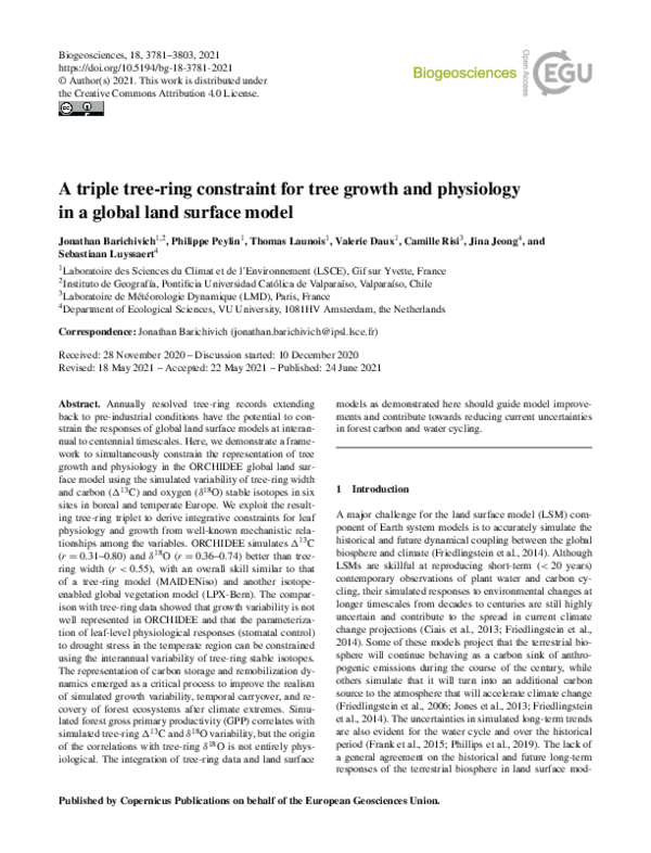 (PDF) A triple tree-ring constraint for tree growth and physiology in a ...