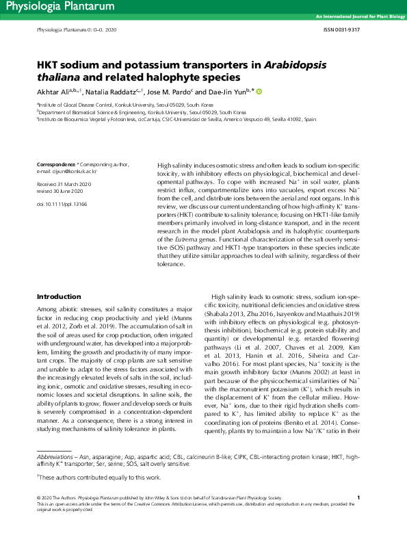 (PDF) HKT sodium and potassium transporters in Arabidopsis thaliana and ...