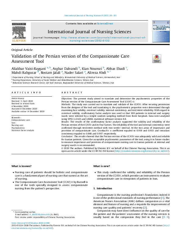 (PDF) Validation of the Persian version of the Compassionate Care ...