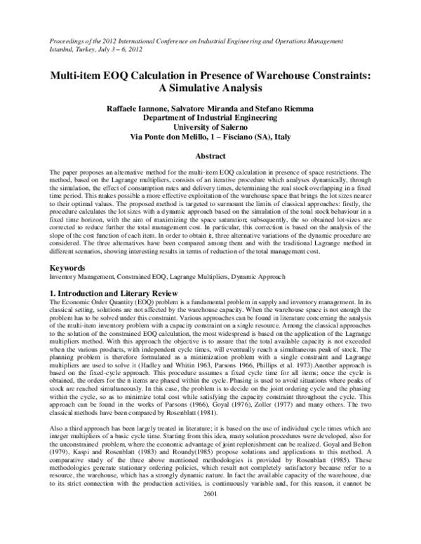 (PDF) Multi-item EOQ Calculation in Presence of Warehouse Constraints ...