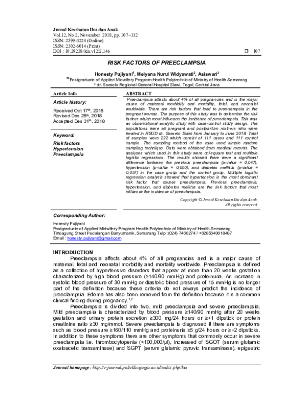 (PDF) Risk factors of preeclampsia