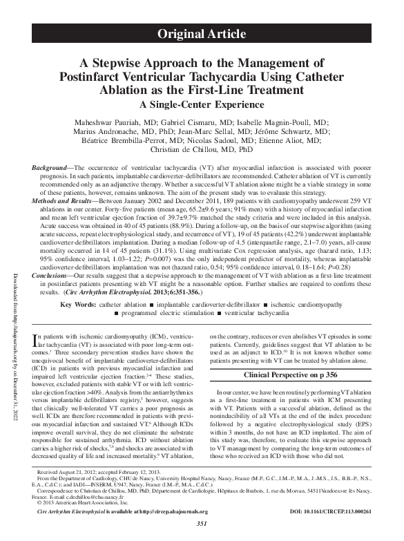 (PDF) A stepwise approach to the management of postinfarct ventricular ...