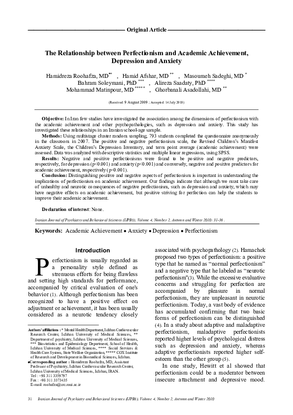 (PDF) The Relationship between Perfectionism and Academic Achievement ...