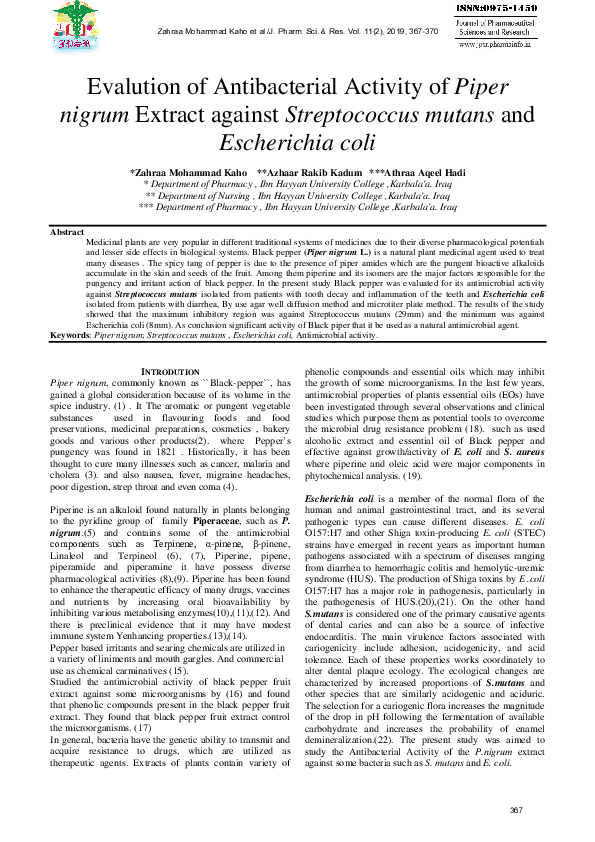 (PDF) Evalution of Antibacterial Activity of Piper nigrum Extract ...