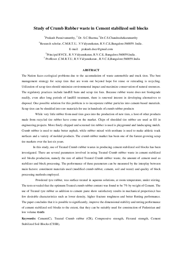 (PDF) Study of Crumb Rubber waste in Cement stabilized soil blocks ...