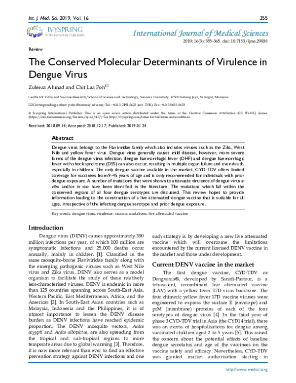 (PDF) The Conserved Molecular Determinants of Virulence in Dengue Virus