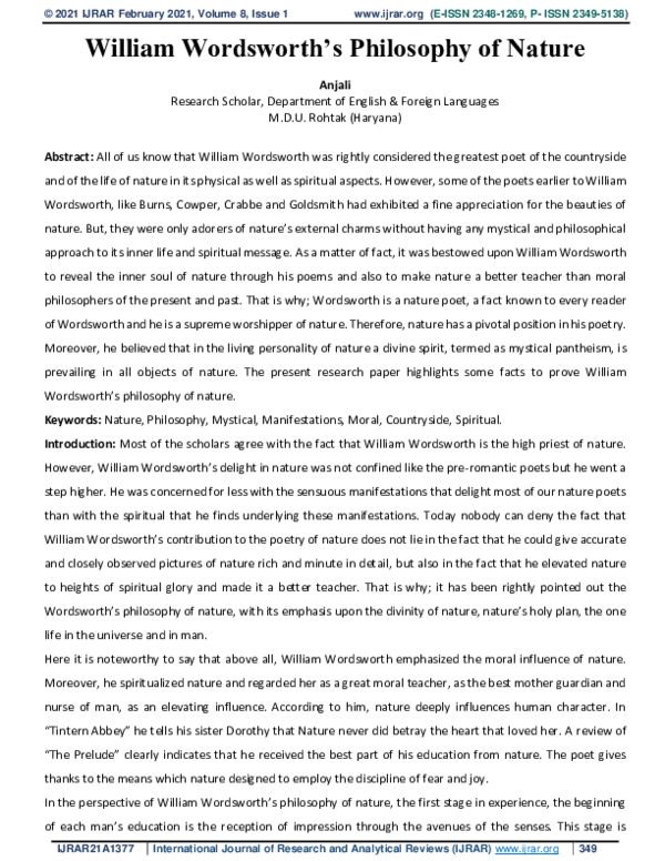 (PDF) William Wordsworth's Philosophy of Nature Anjali SM Academia.edu