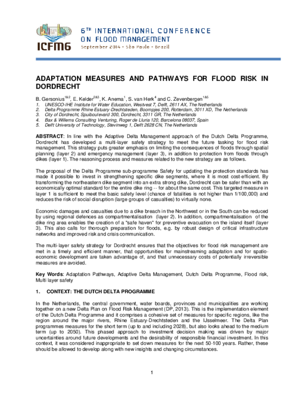(PDF) Adaptation measures and pathways for flood risk in Dordrecht