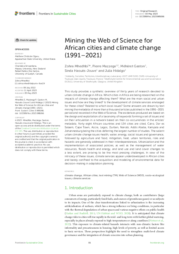 (PDF) Mining the Web of Science for African cities and climate change ...