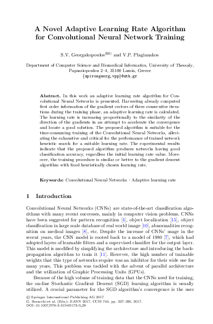 (PDF) A Novel Adaptive Learning Rate Algorithm for Convolutional Neural ...