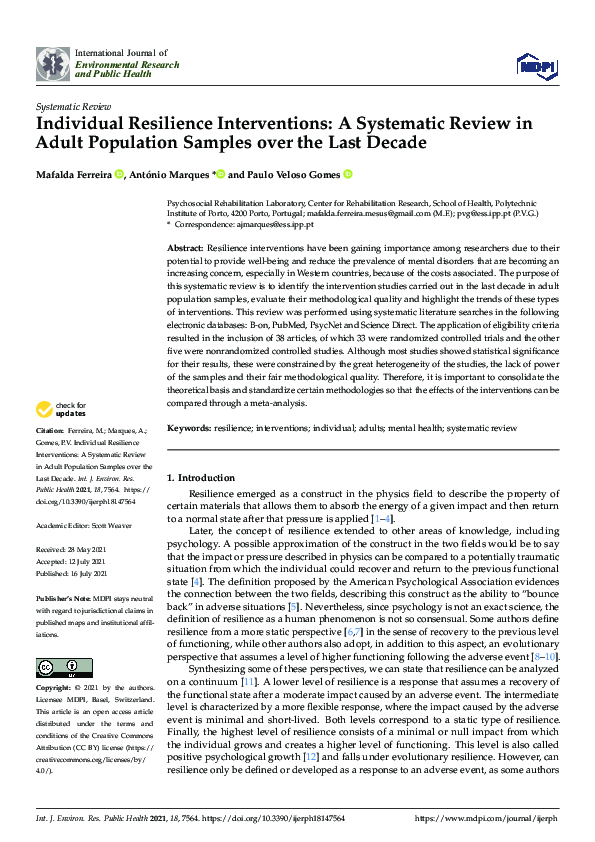 (PDF) Individual Resilience Interventions: A Systematic Review in Adult ...