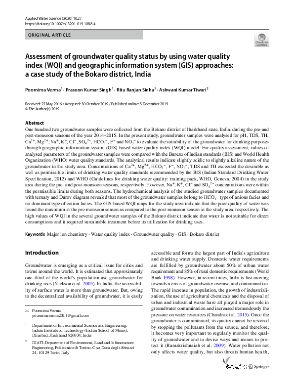 (PDF) Assessment of groundwater quality of Pratapgarh district in India ...