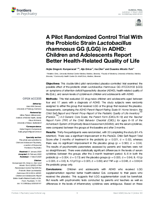 (PDF) A Pilot Randomized Control Trial With the Probiotic Strain ...