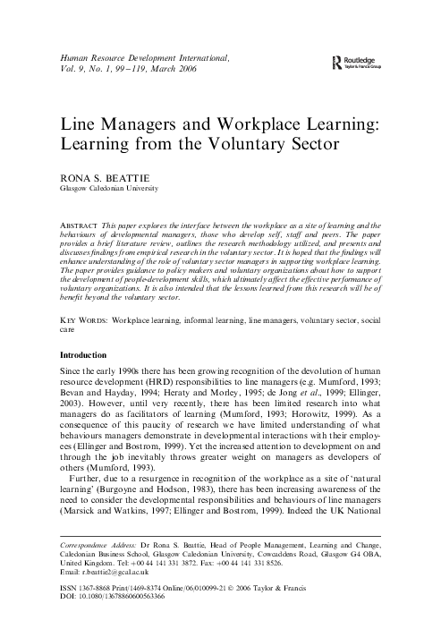 (PDF) Line managers and workplace learning: Learning from the voluntary ...