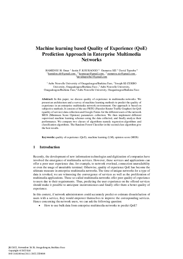 (PDF) Machine learning based Quality of Experience (QoE) Prediction ...