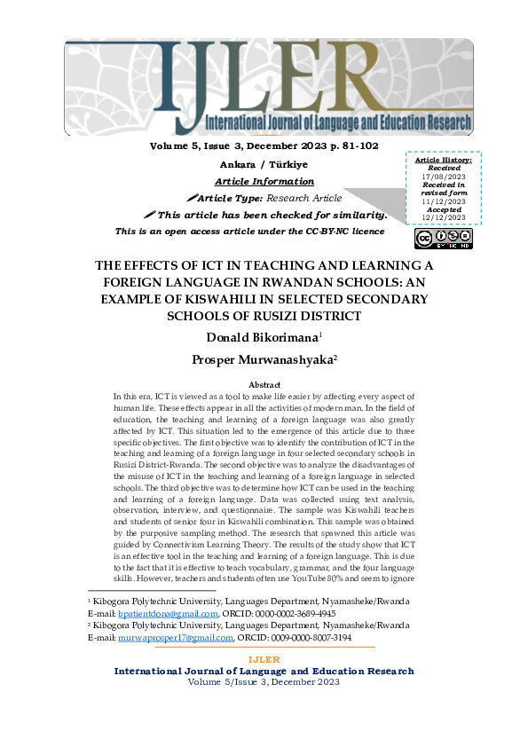(PDF) THE EFFECTS OF ICT IN TEACHING AND LEARNING A FOREIGN LANGUAGE IN ...