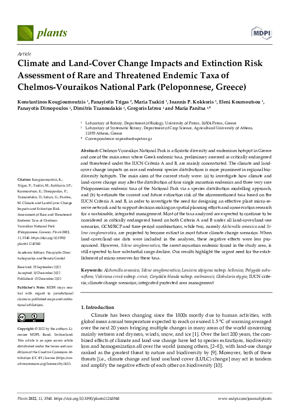 (PDF) Climate and Land-Cover Change Impacts and Extinction Risk ...