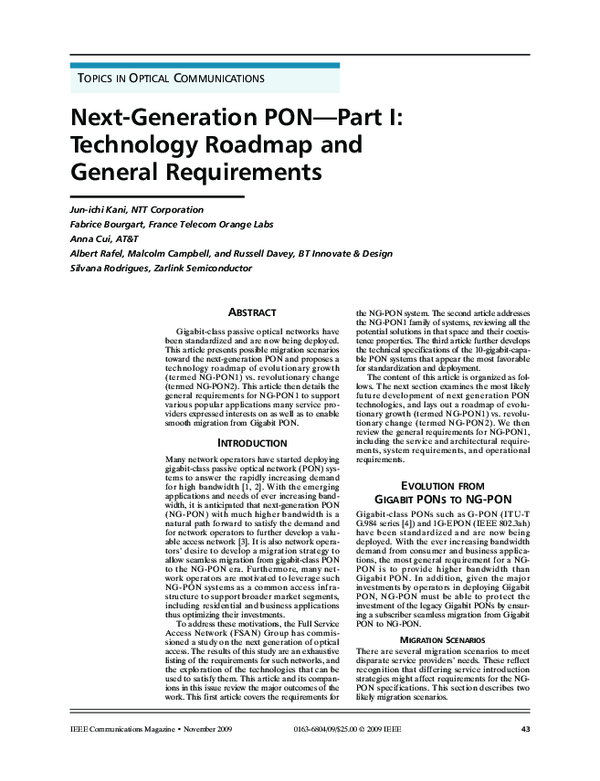 Pdf Next Generation Pon Part I Technology Roadmap And General