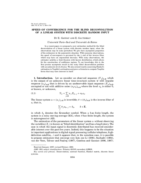 (PDF) System with Discrete Random Input | Elisabeth Gassiat - Academia.edu