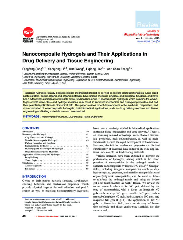 (PDF) Nanocomposite hydrogels and their application for environmental ...