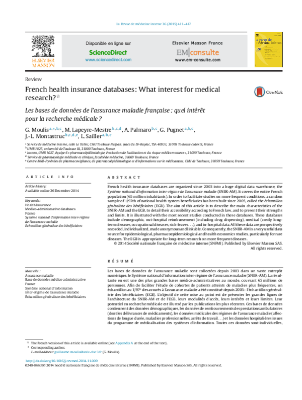 (PDF) French health insurance databases: What interest for medical ...