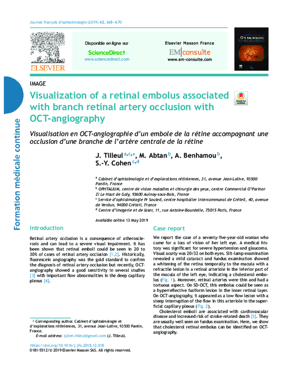 (PDF) Visualization of a retinal embolus associated with branch retinal ...