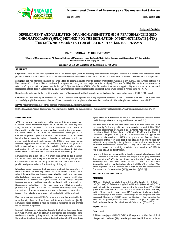 (PDF) DEVELOPMENT AND VALIDATION OF A HIGHLY SENSITIVE HIGH-PERFORMANCE ...