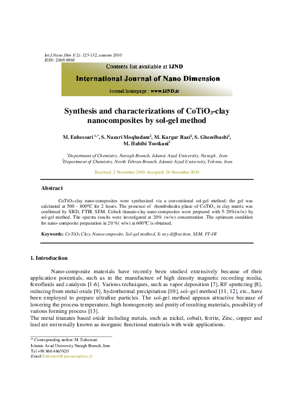 (PDF) Synthesis and characterizations of CoTiO3-clay nanocomposites by ...