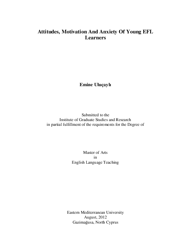 (PDF) Attitudes, Motivation And Anxiety Of Young EFL Learners