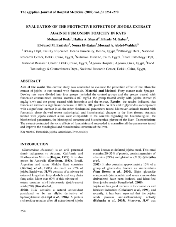 (PDF) Evaluation of the Protective Effects of Jojoba Extract Against ...