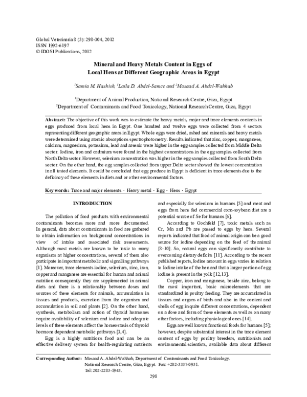 (PDF) Mineral and Heavy Metals Content in Eggs of Local Hens at ...