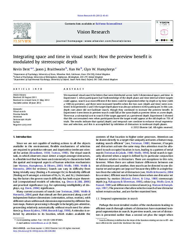 (PDF) Integrating space and time in visual search: How the preview ...