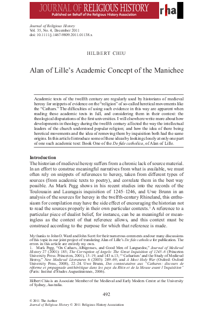(PDF) Alan of Lille's Academic Concept of the Manichee
