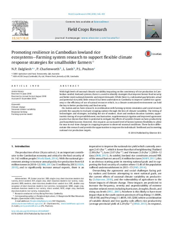 (PDF) Promoting resilience in Cambodian lowland rice ecosystems—Farming ...