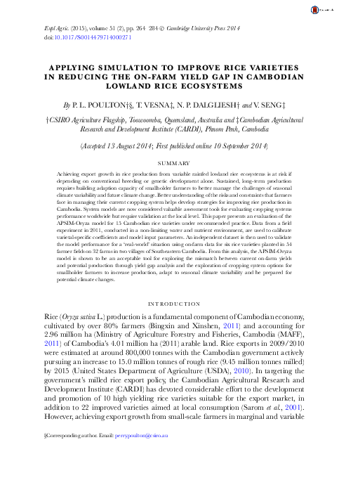 (PDF) Applying Simulation to Improve Rice Varieties in Reducing the On ...