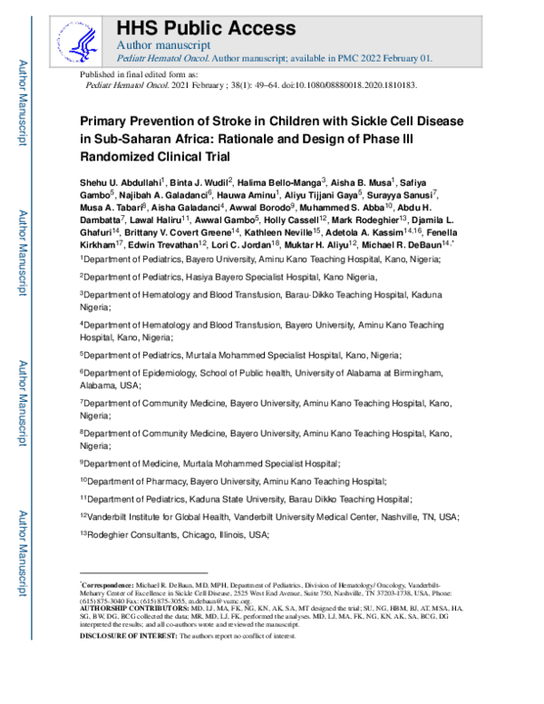 (PDF) Primary prevention of stroke in children with sickle cell anemia ...