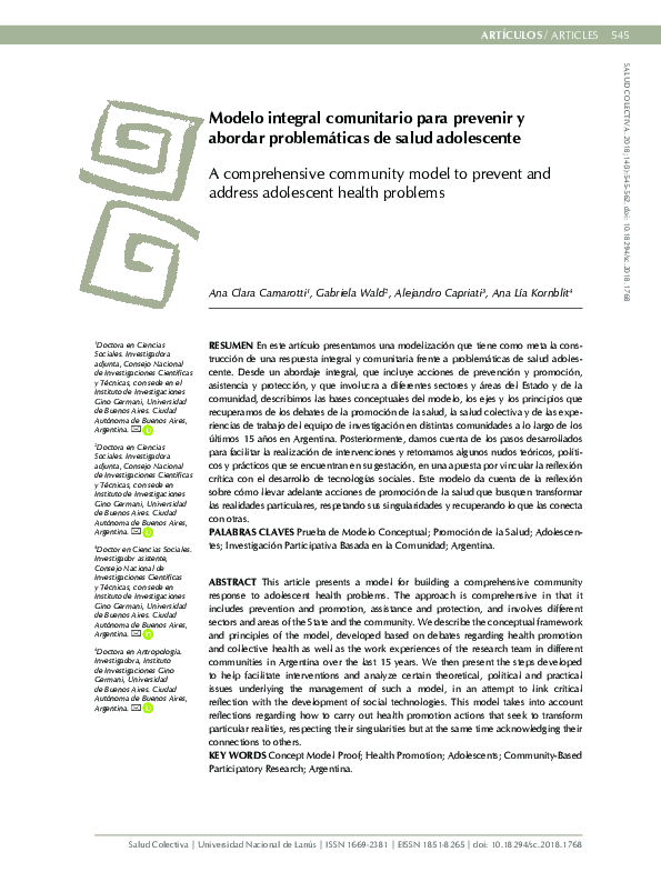 (PDF) Modelo integral comunitario para prevenir y abordar problemáticas ...