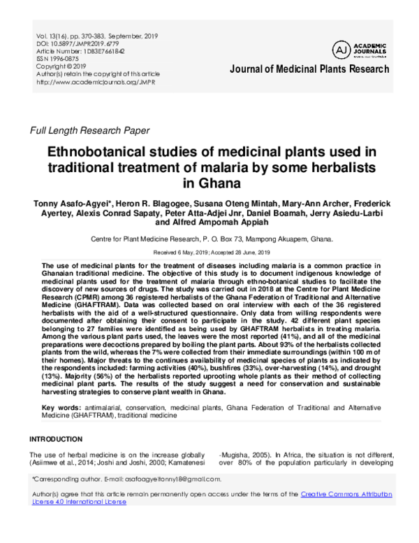 (PDF) Ethnobotanical studies of medicinal plants used in traditional ...