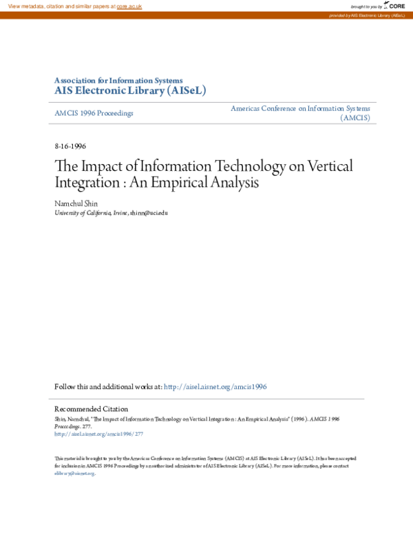 (PDF) The Impact of Information Technology on Vertical Integration : An ...