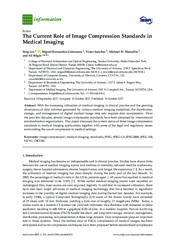 (PDF) The Current Role of Image Compression Standards in Medical Imaging